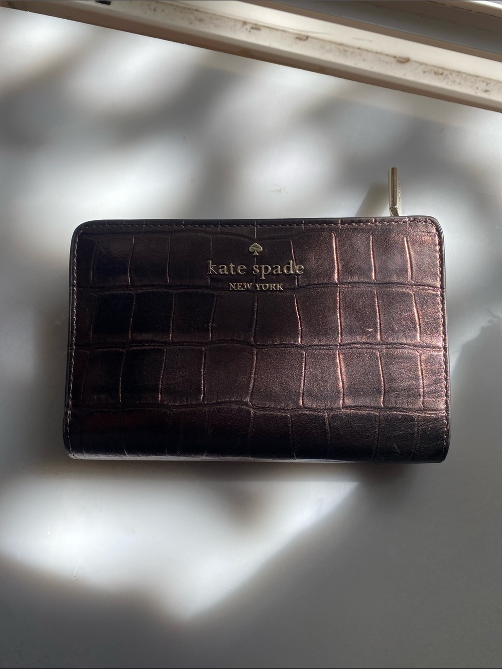 Kate Spade Metallic Croc-Embossed Zip Wallet